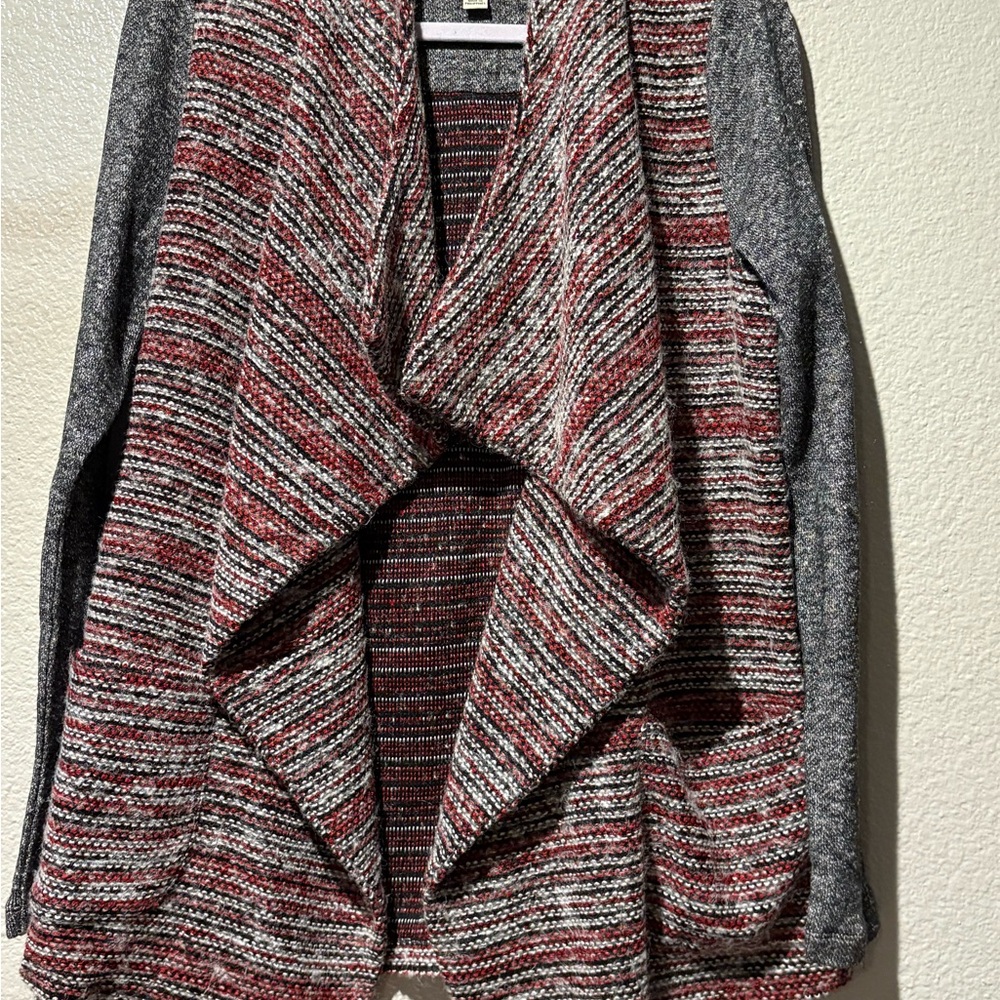 Lucky Brand Red and Gray Striped Cardigan